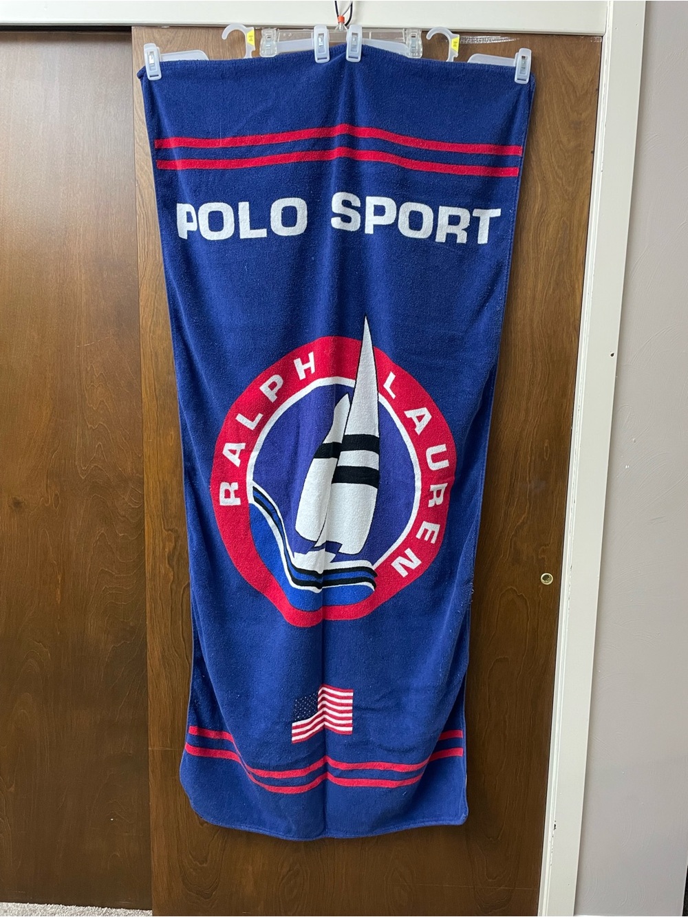 Vintage Polo Sport Ralph Lauren Beach Towel Sailboat Nautical American Flag